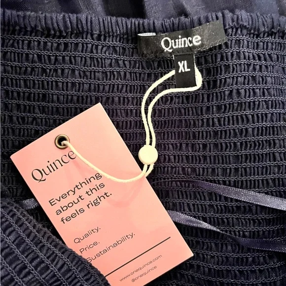 Quince Navy 100% European Linen Smocked Dress - Picture 4 of 7